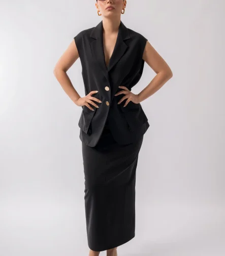 Siyah Keten Uzun Etek