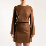 Acı Kahve Vintage Düğmeli Kısa Etek