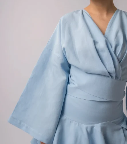 sade mavi keten bluz