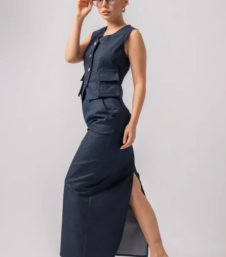 spor denim uzun yirtmacli etek