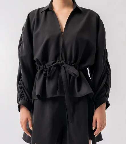 uzun kollu siyah keten gomlek